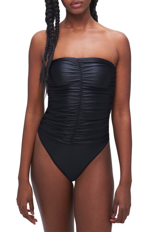 Good American Strapless Ruched One-Piece Swimsuit in Black001 at Nordstrom, Size 3X-Large