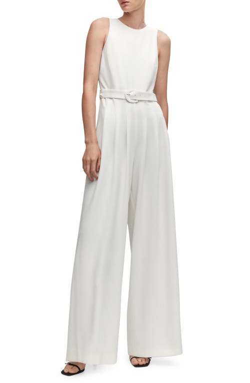 MANGO Belted Sleeveless Wide Leg Jumpsuit in White at Nordstrom, Size X-Small
