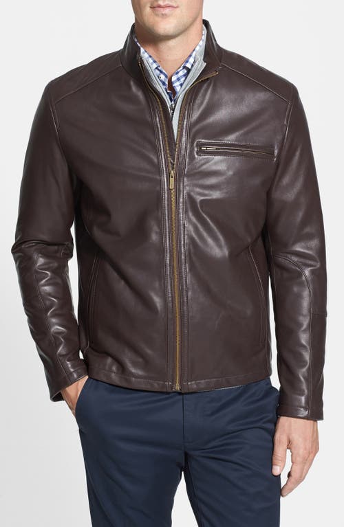 Cole Haan Lambskin Leather Moto Jacket in Java 