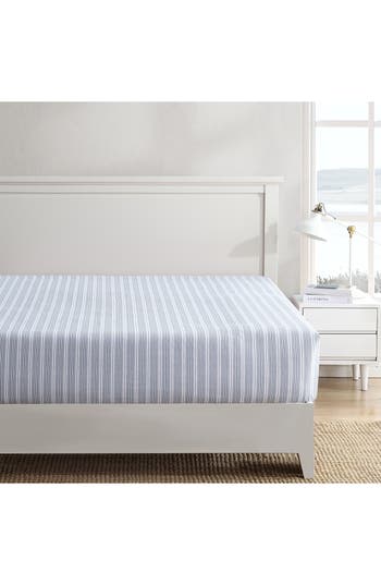 Nautica Beaux Stripe Percale Cotton Fitted Sheet In Dark Blue
