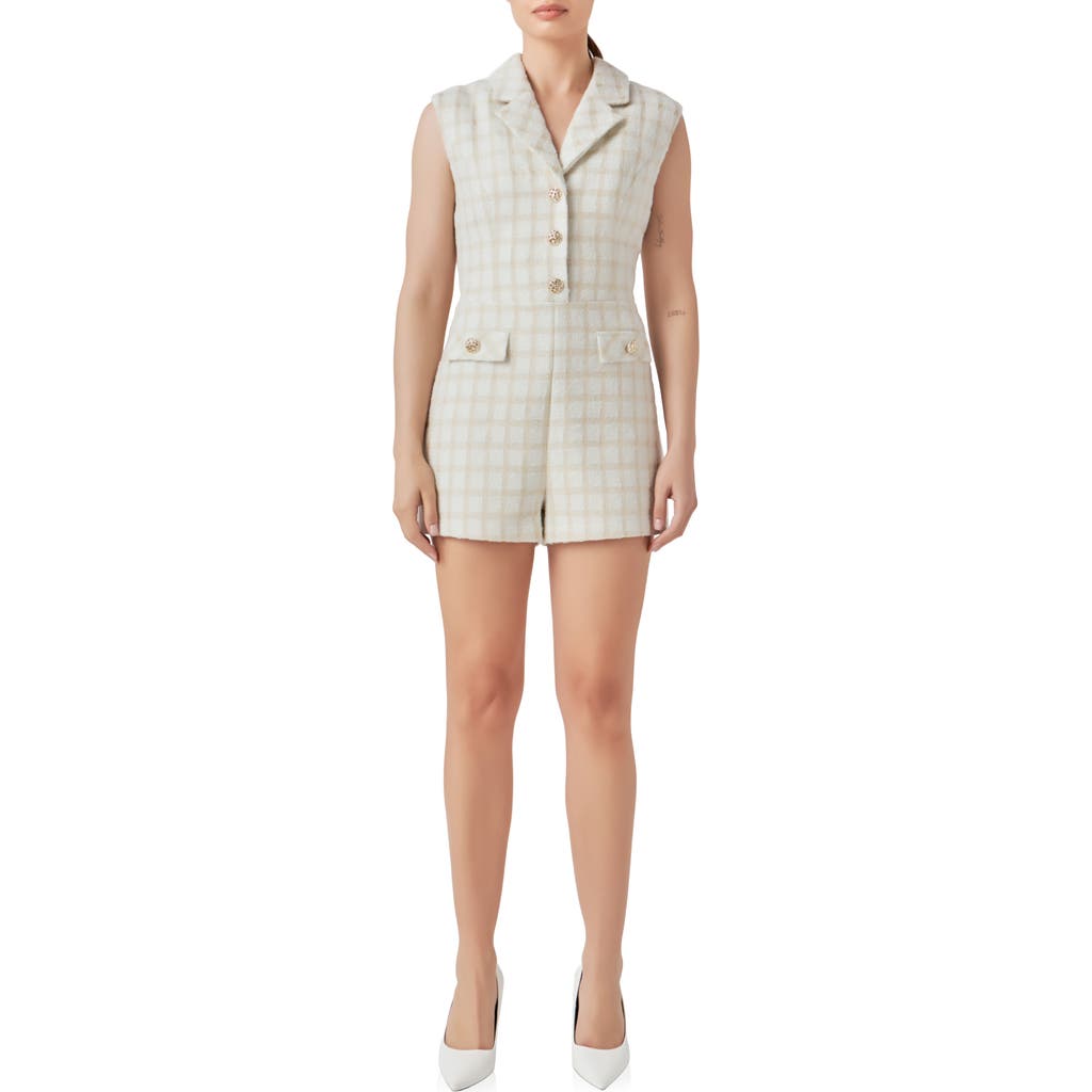 Shop Endless Rose Suited Tweed Romper In White/gold