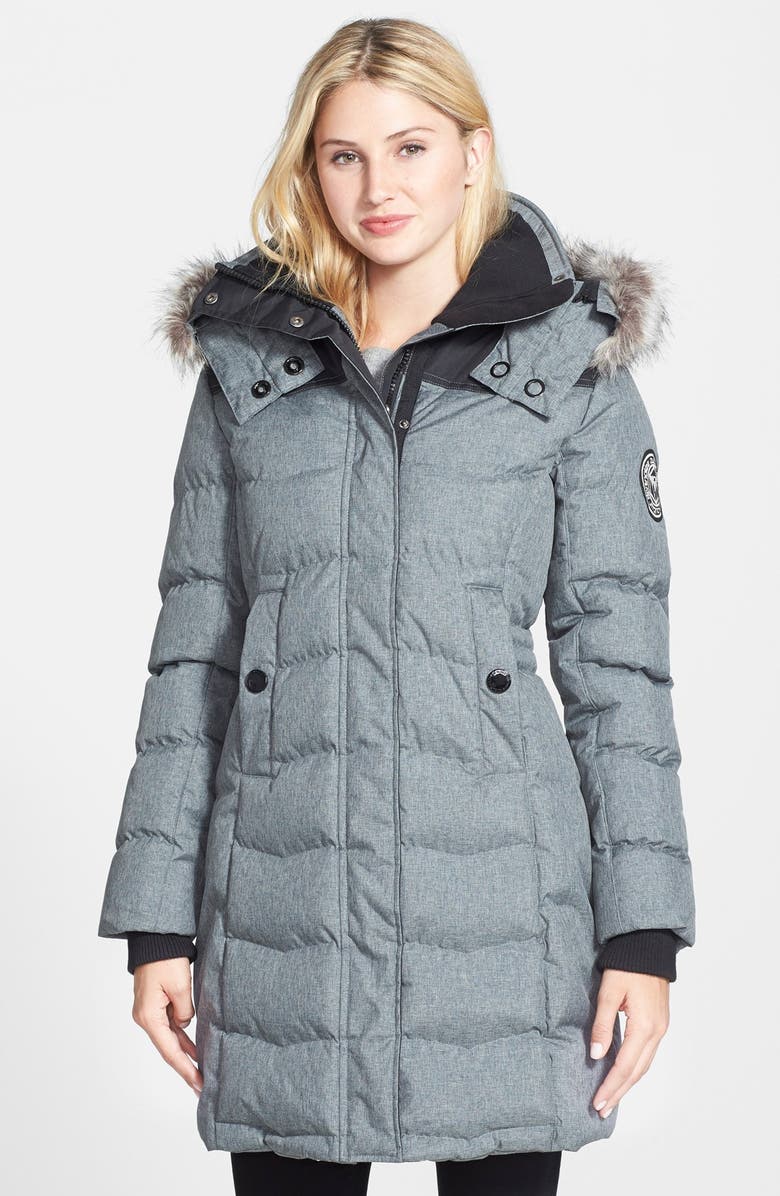 NOIZE Full Length Parka with Faux Fur Trim | Nordstrom