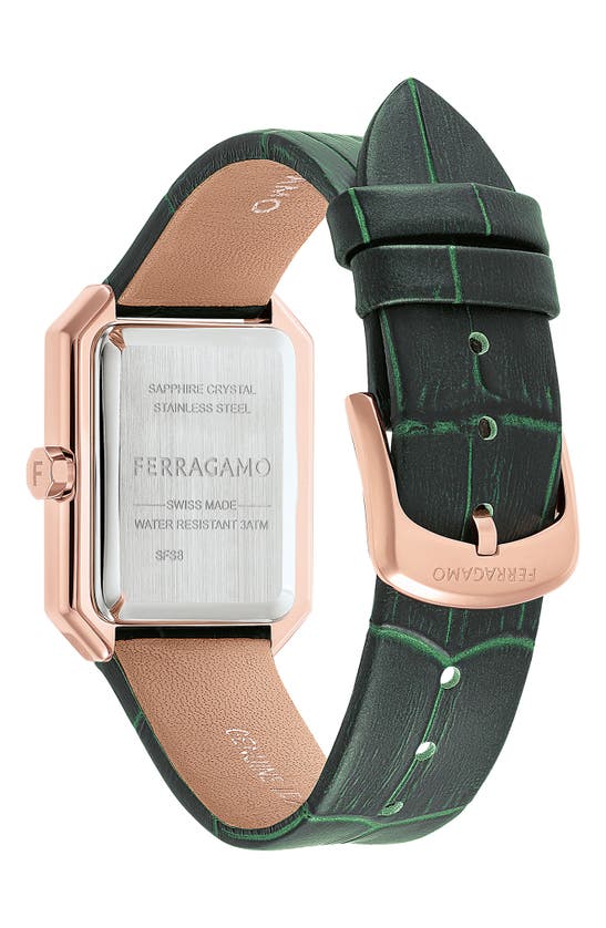Shop Ferragamo Crystal Leather Strap Watch, 27mm X 34mm In Ip Rose Gold