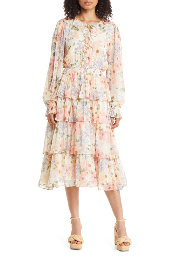 Rachel Parcell Botanical Floral Ruffle Long Sleeve Dress In Ditsy Floral