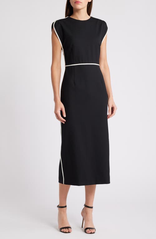 Shop Hugo Boss Boss Detira Wool Blend Sheath Midi Dress In Black