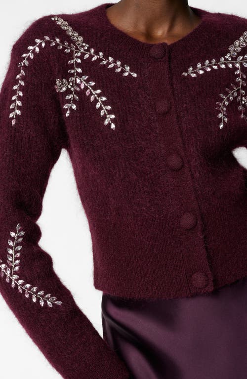 Shop & Other Stories Crystal Embroidered Wool & Mohair Blend Cardigan In Burgundy