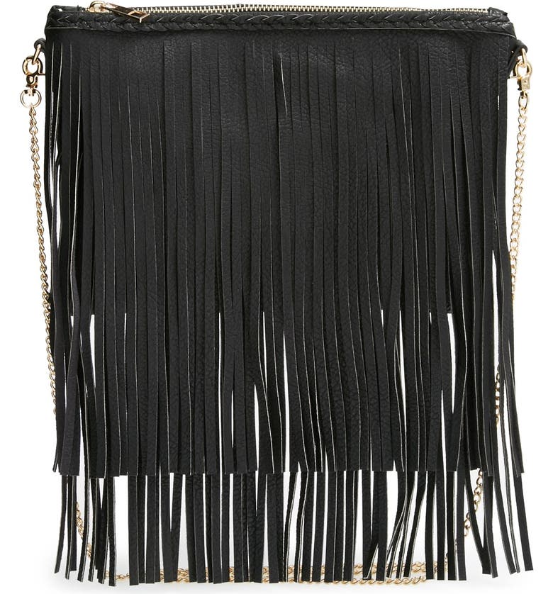 SOLE SOCIETY 'Rose' Fringe Faux Leather Convertible Crossbody Bag, Main, color, 001