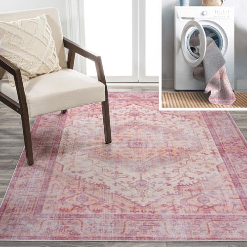 Jonathan Y Alacati Ogee Medallion Machine-washable Area Rug In Red/orange/cream