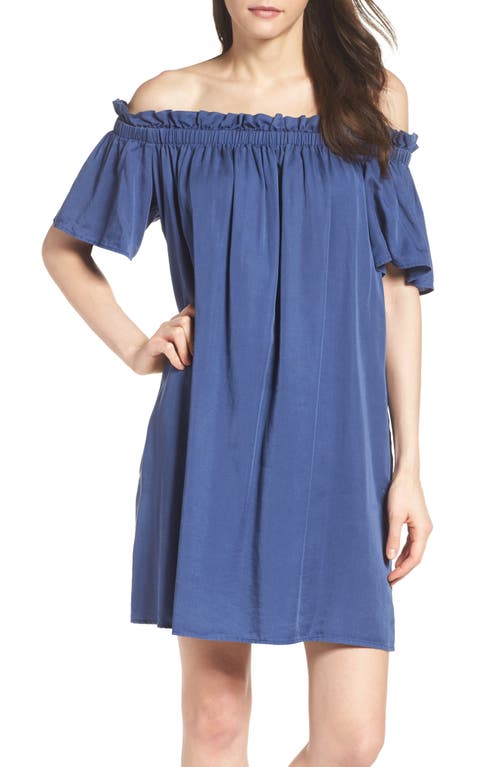 French Connection Stayton Off the Shoulder Dress in Washed Indigo 