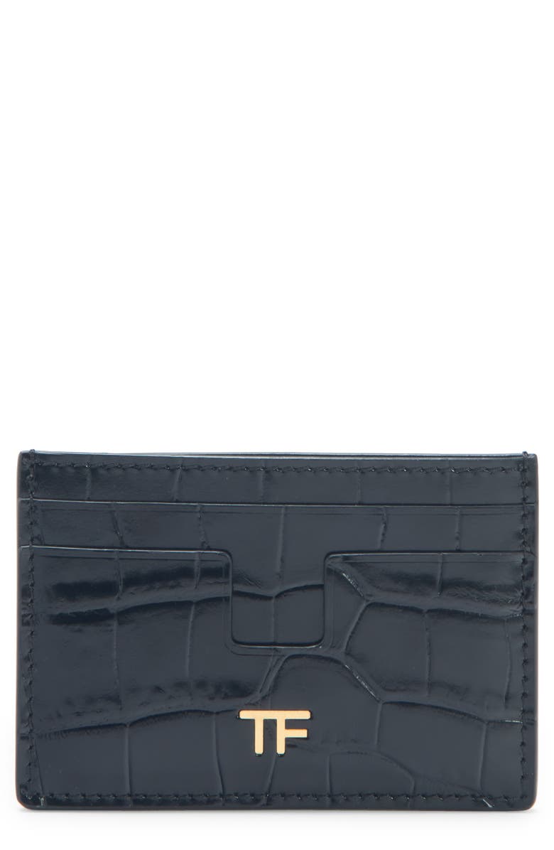 TOM FORD T-Line Croc Embossed Leather Card Holder | Nordstrom
