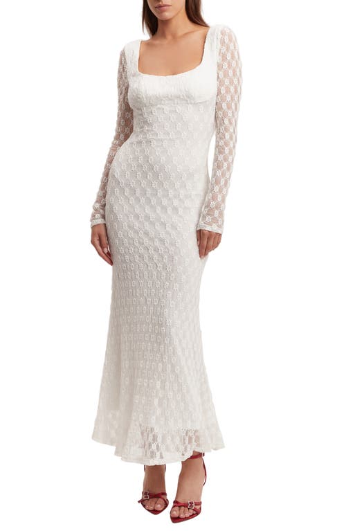 Adoni Long Sleeve Lace Overlay Midi Dress in White