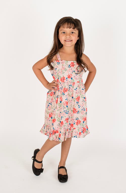 Shop Popatu Kids' Flounce Floral Print Cotton Sundress In Pink Multi