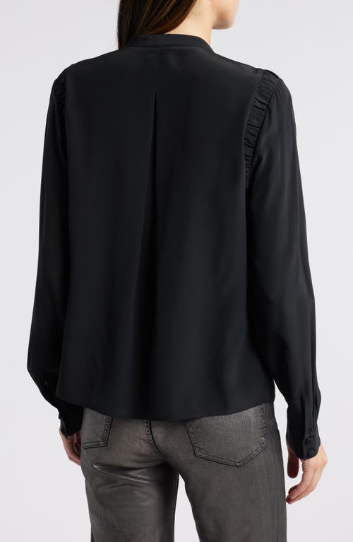 Shop Frame Band Collar Silk Button-up Shirt In Black