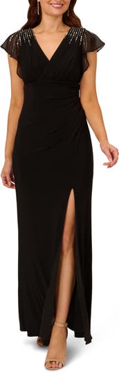 Adrianna Papell Beaded Jersey Chiffon Faux Wrap Gown Nordstrom