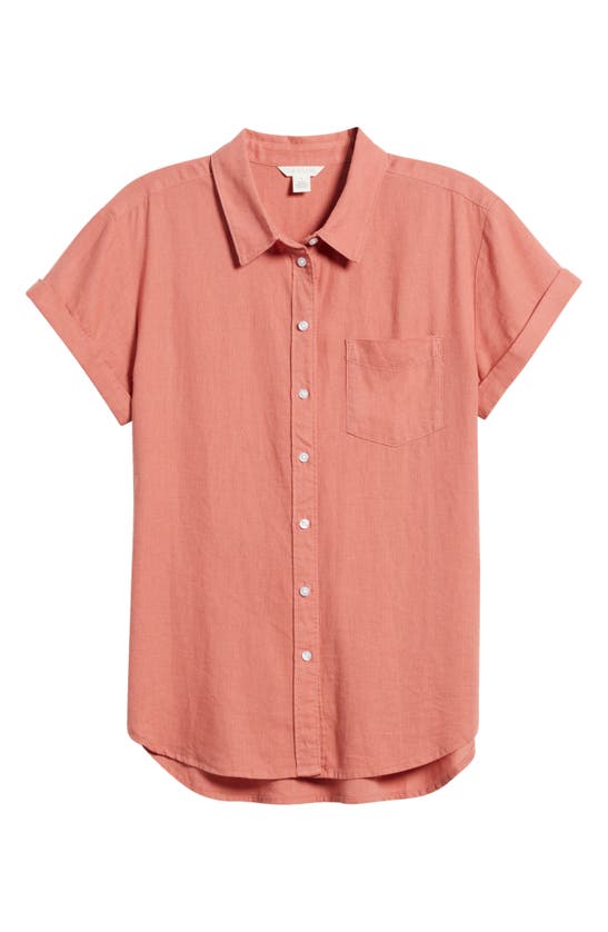 Shop Caslon (r) Linen Blend Camp Shirt In Pink Canyon