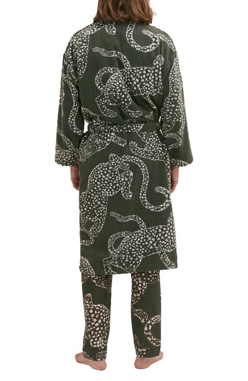Desmond & Dempsey Print Cotton Terry Cloth Robe In Green