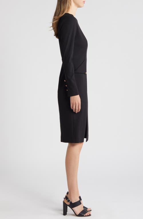 Shop Eliza J Long Sleeve Pocketed Sheath Dress In Black