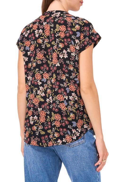 Shop Vince Camuto Floral Short Sleeve Georgette Top In Rich Black