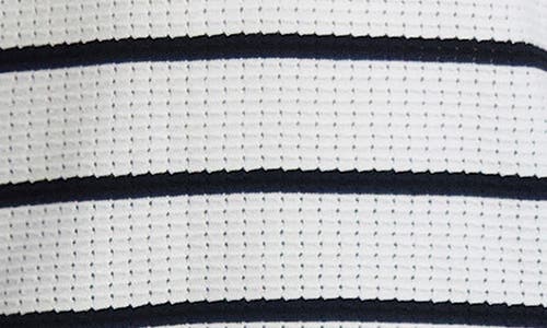 Shop Karl Lagerfeld Paris Stripe Crochet Johnny Collar Polo In White/black