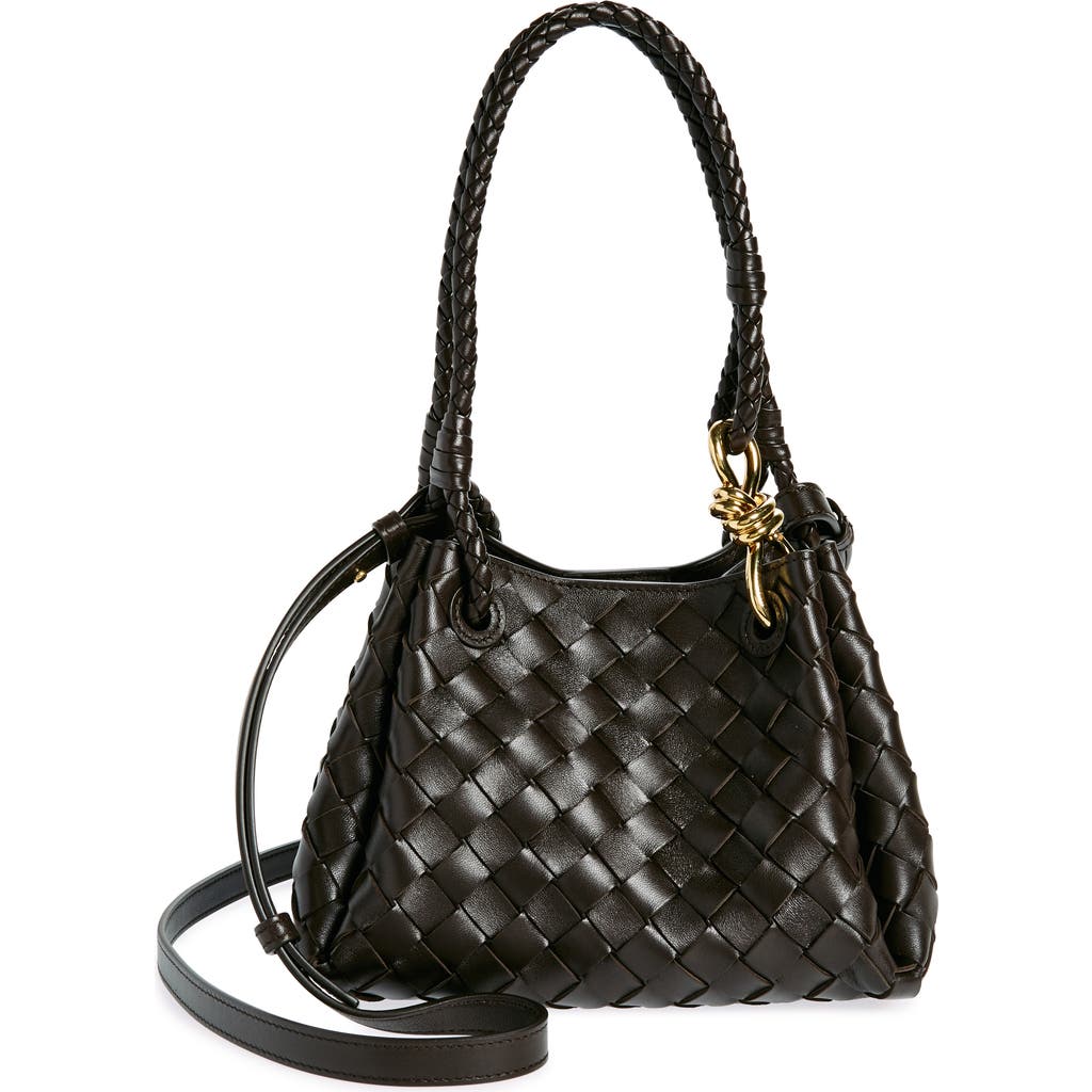 Bottega Veneta Andiamo Parachute Small Intrecciato Leather Shoulder Bag In Fondant/brass