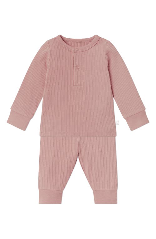MORI Rib Fitted Two-Piece Pajamas in Ribbed Rose at Nordstrom
