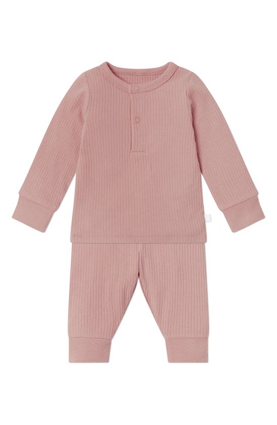 Shop Mori Rib Fitted Two-piece Pajamas In Ribbed Rose