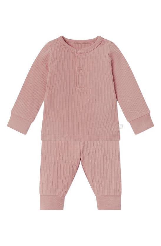 Mori Rib Fitted Two-piece Pajamas In Ribbed Rose