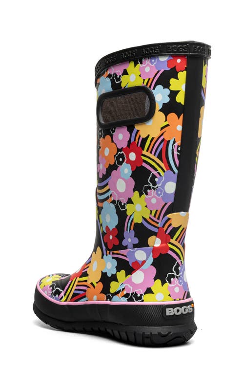 Bogs Kids' Rainbow Flower Rain Boot In Black Multi
