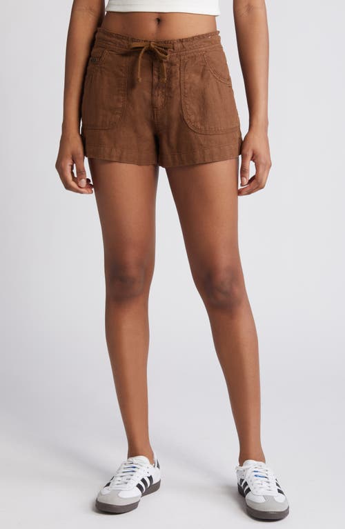 Linen & Cotton Drawstring Shorts in Chocolate