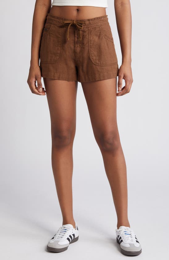Bdg Urban Outfitters Linen & Cotton Drawstring Shorts In Chocolate