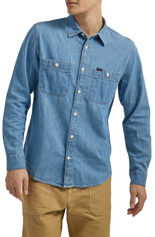 Lee Relaxed Fit Worker Denim Button-Up Shirt in Shasta Blue