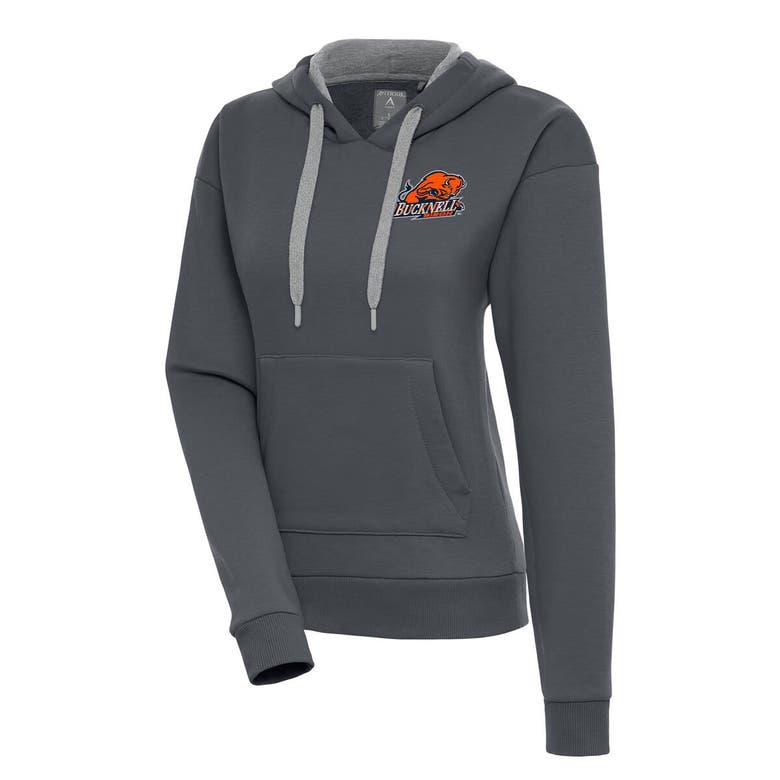 Antigua Charcoal Bucknell Bison Victory Pullover Hoodie In Gray