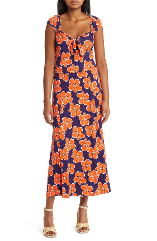 Loveappella Tropical Floral Print Midi Dress In Blue