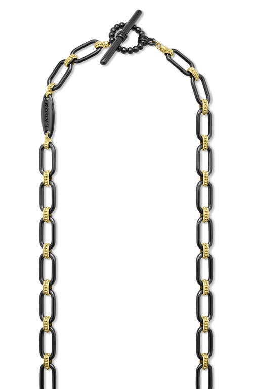 Lagos Signature Caviar Black Ceramic Link & Diamond Necklace In Black