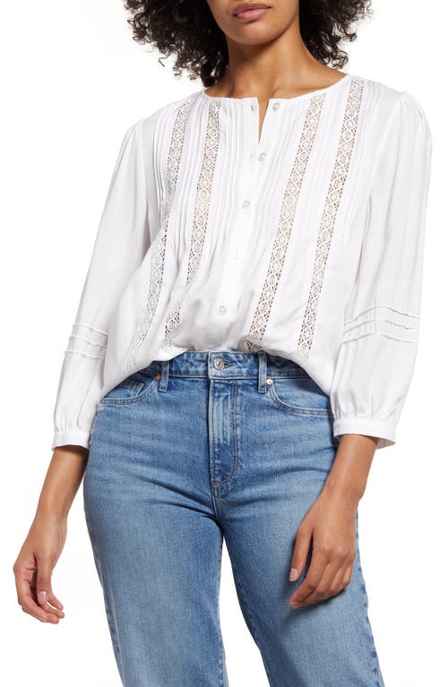 Caslon(R) Lace Inset Pintuck Blouse in White