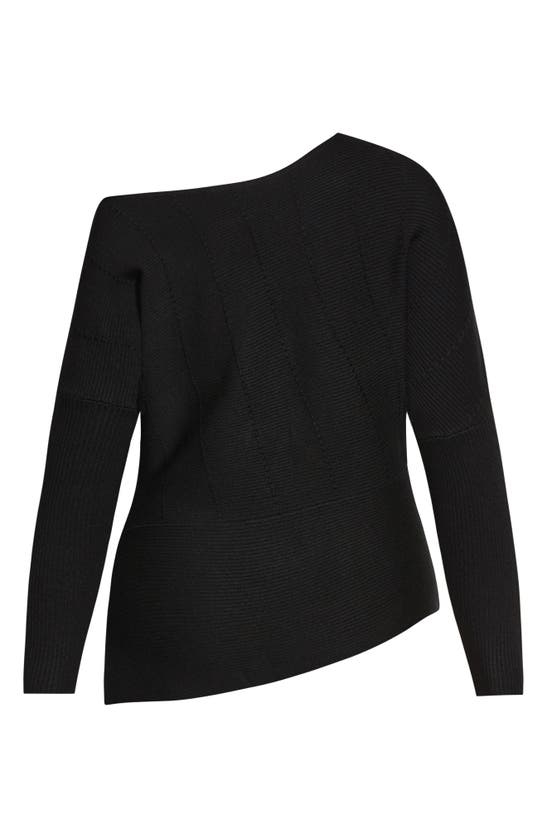 City Chic Lean In One-shoulder Rib Sweater In Black