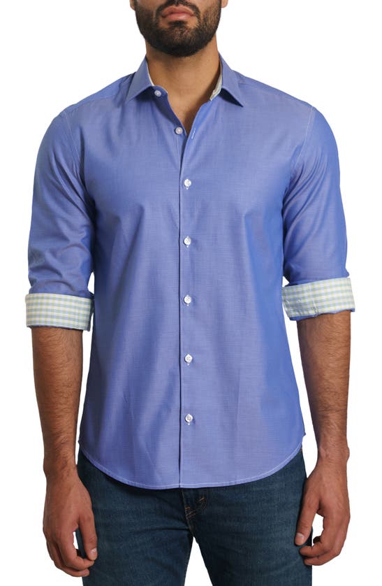 Shop Jared Lang Trim Fit Pima Cotton Button-up Shirt In Blue