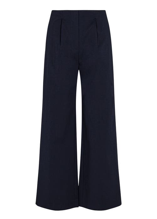 Rebecca Taylor Refined Sateen Wide Leg Cotton Trouser In Dark Navy