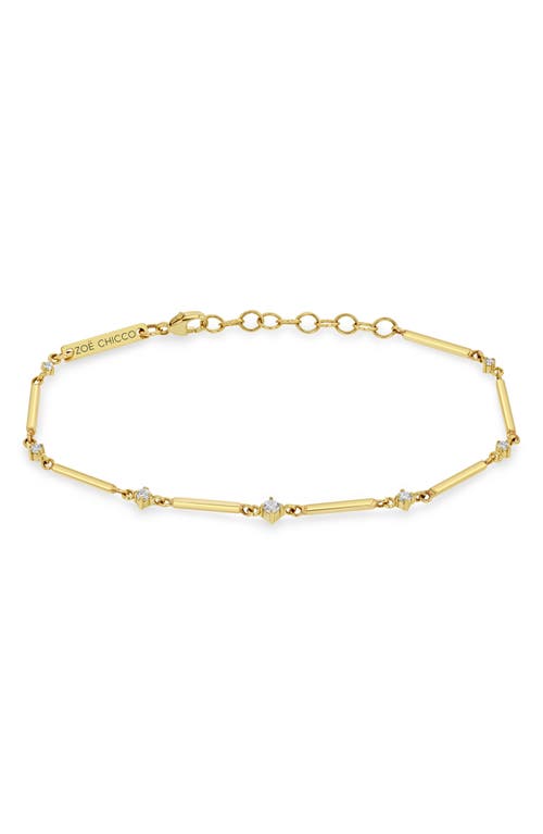 Zoë Chicco Gold Bar & Graduated Prong Diamond Bracelet in 14K Yellow Gold at Nordstrom, Size 7