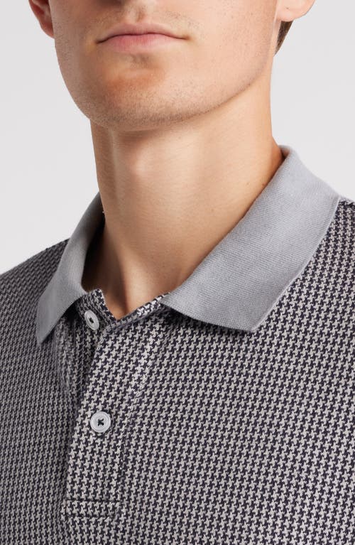 Shop Krost Houndstooth Jacquard Long Sleeve Knit Polo In Glacier Gray