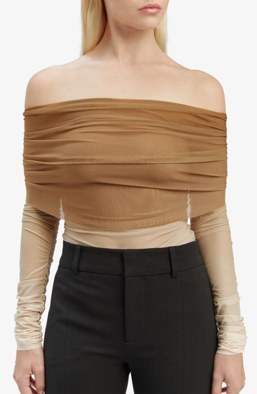 Bardot Camelia Ombre Mesh Off the Shoulder Top Brown at Nordstrom,