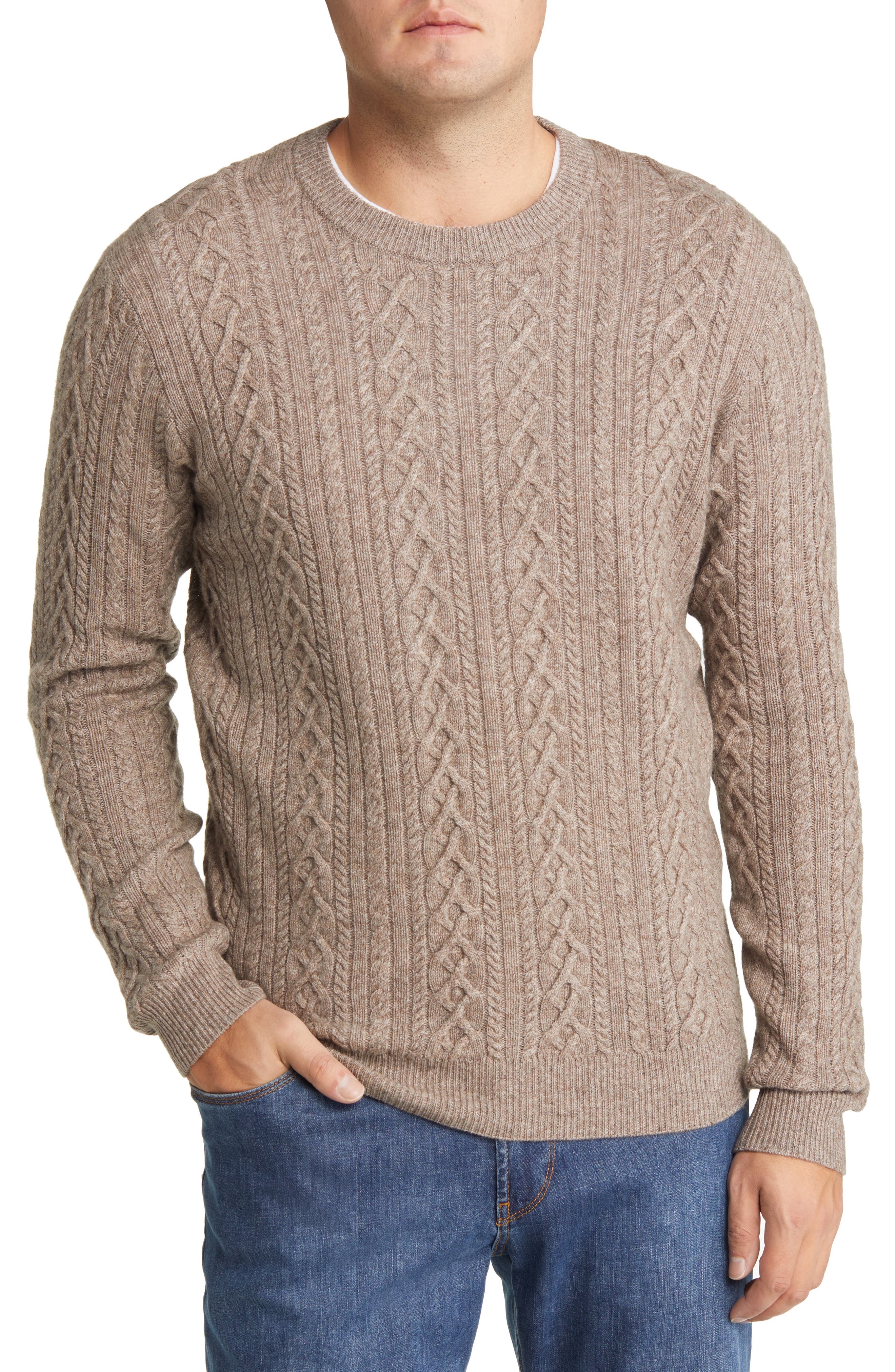 Peter Millar Men's Ridge Cable Wool Blend Sweater in Wicker