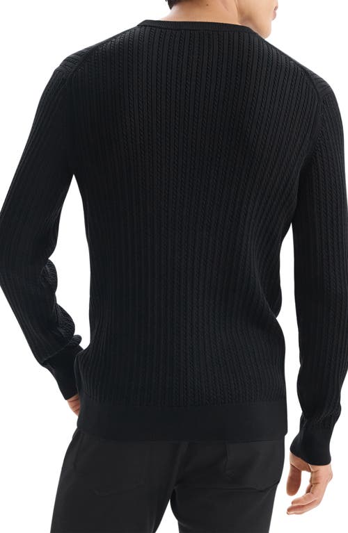 Shop Theory Riland Cabled Cotton Crewneck Sweater In Black