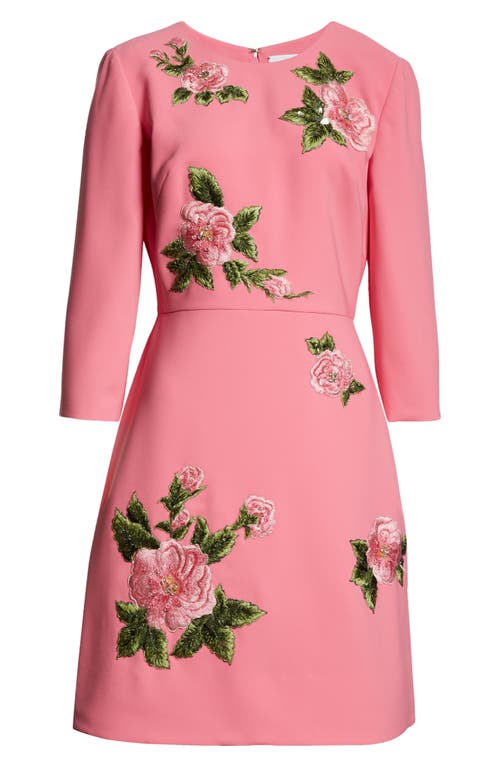 Shop Carolina Herrera Floral Embroidered Sheath Dress In Flamingo Multi