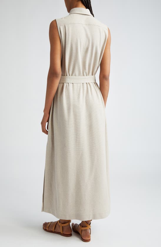 Shop Max Mara Lampo Belted Sleeveless Cotton Jersey Maxi Shirtdress In Beige