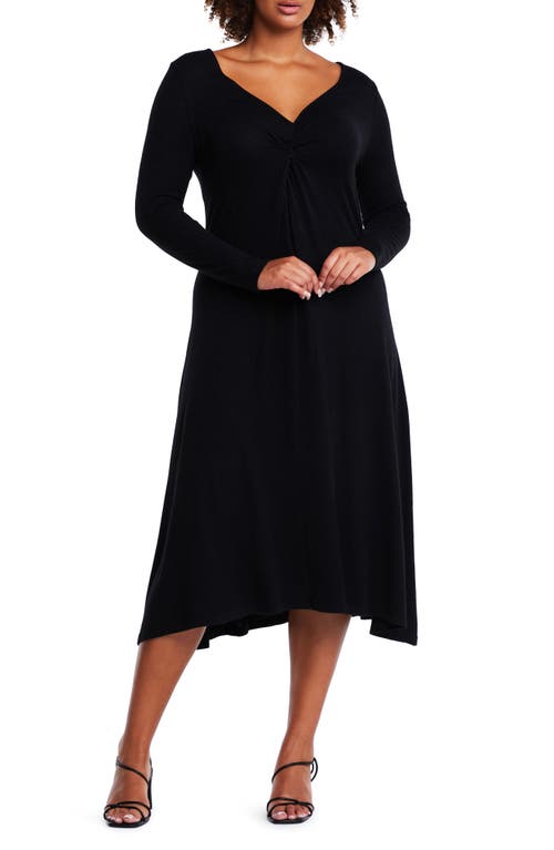 Florentine Long Sleeve Knit Midi Dress in Black