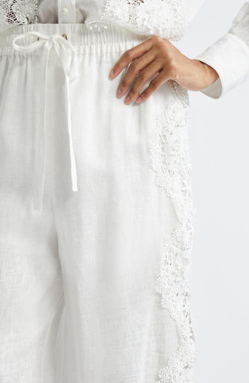 Shop Zimmermann Halliday Lace Trim Linen Wide Leg Pants In Ivory