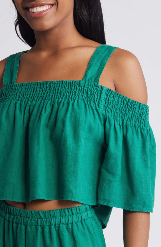 Shop Nation Ltd Esme Cold Shoulder Crop Linen Top In Verdant Green