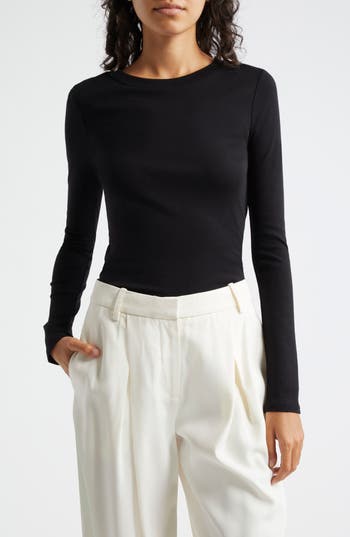 Vince Crewneck Pima Cotton Top In Black