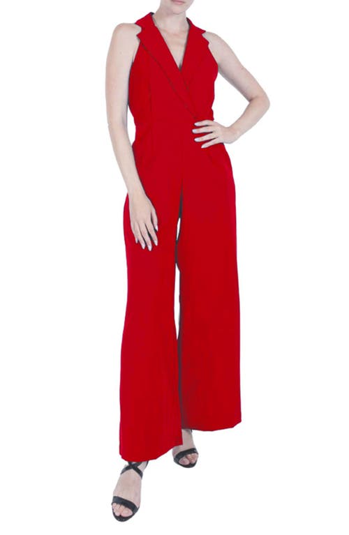 Lapel Sleeveless Wide Leg Jumpsuit in Red